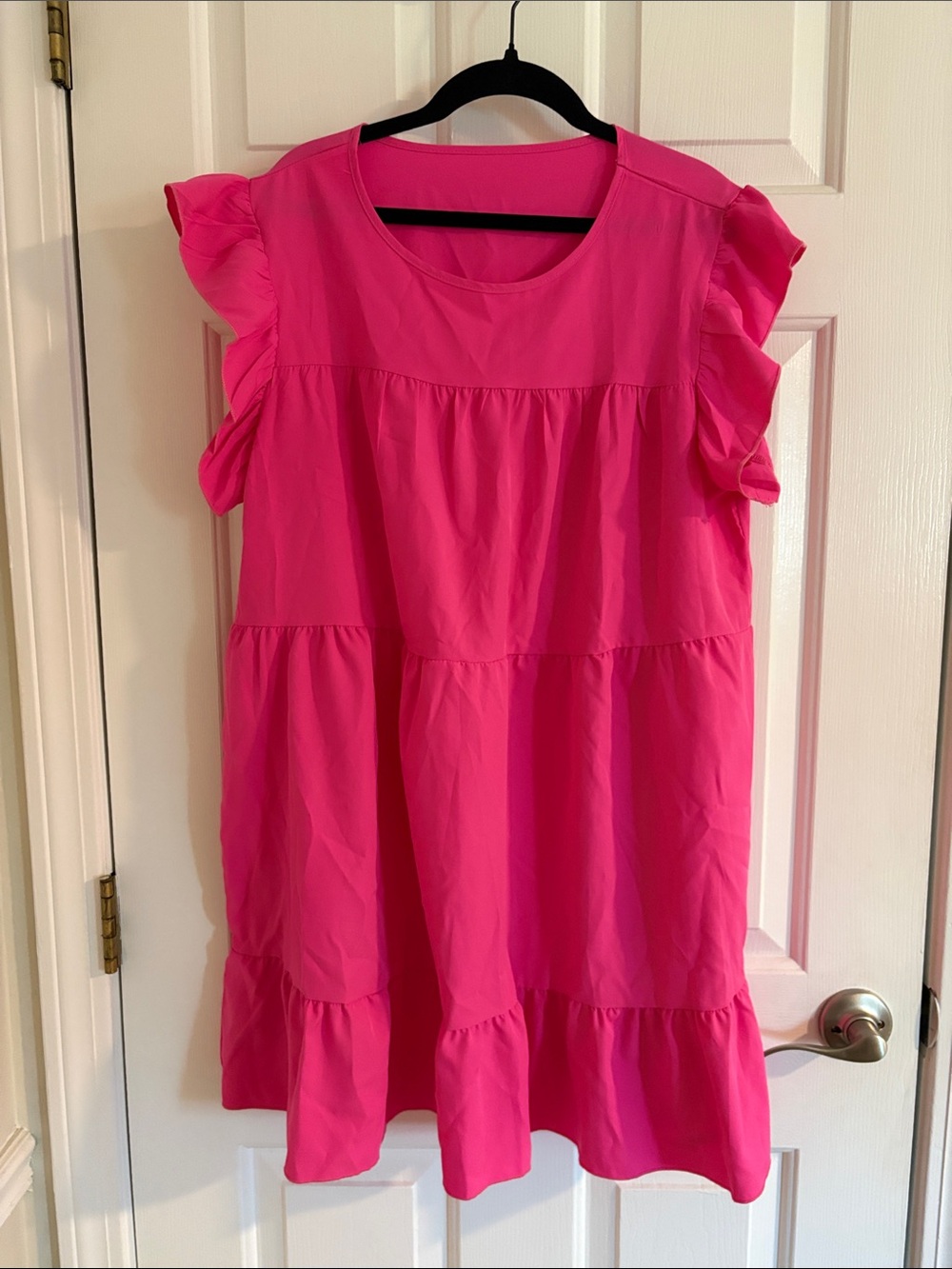 Bright Pink Ruffle Sleeve Women's Top